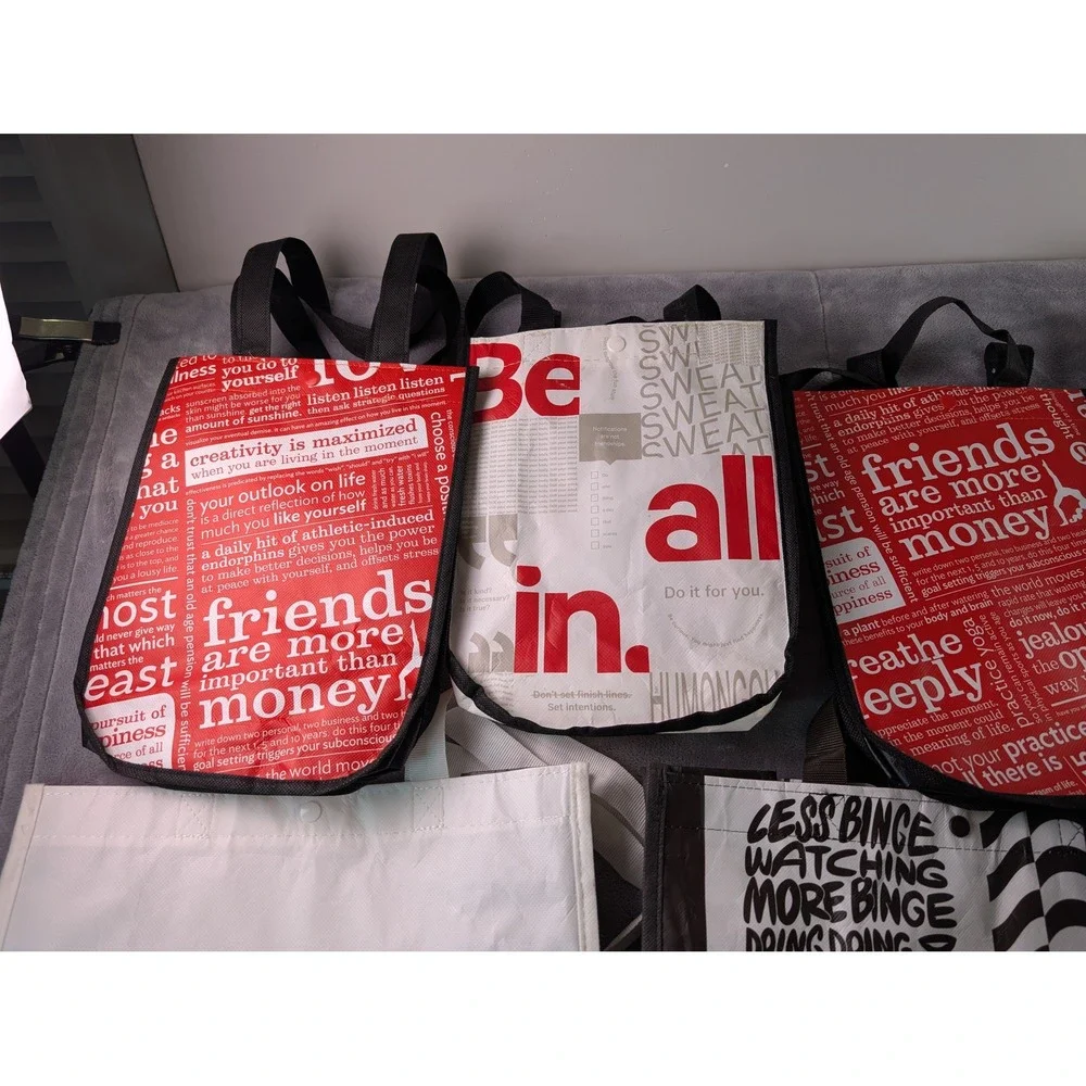 Lululemon Reusable Shopping Tote Bag Lot of 11 Mixed Sizes Red White Black Green